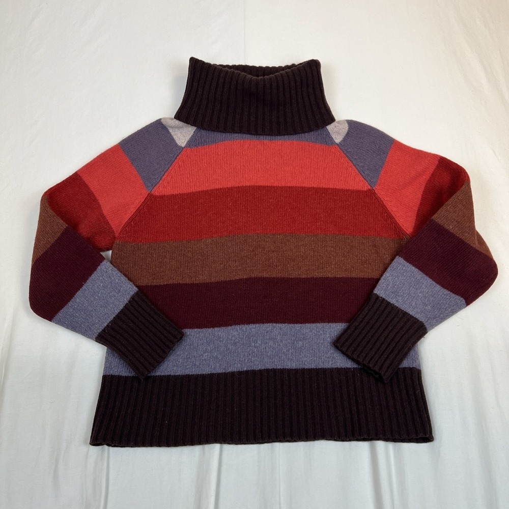 Vtg 90s Valerie Stevens Colorful Striped Turtleneck Angora Cashmere Sweater M
